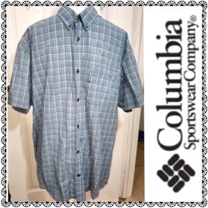 {Columbia} blue plaid button down shirt, sz XL